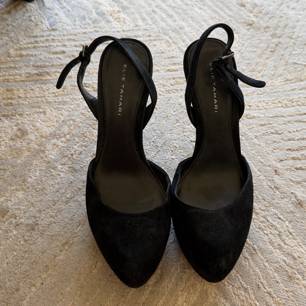 Elie Tahari Black Suede Strappy Heels